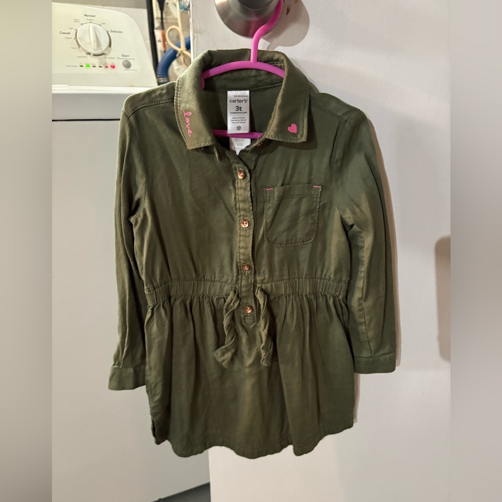 Carter's Olive Green Shirt with Pink Embroidery
